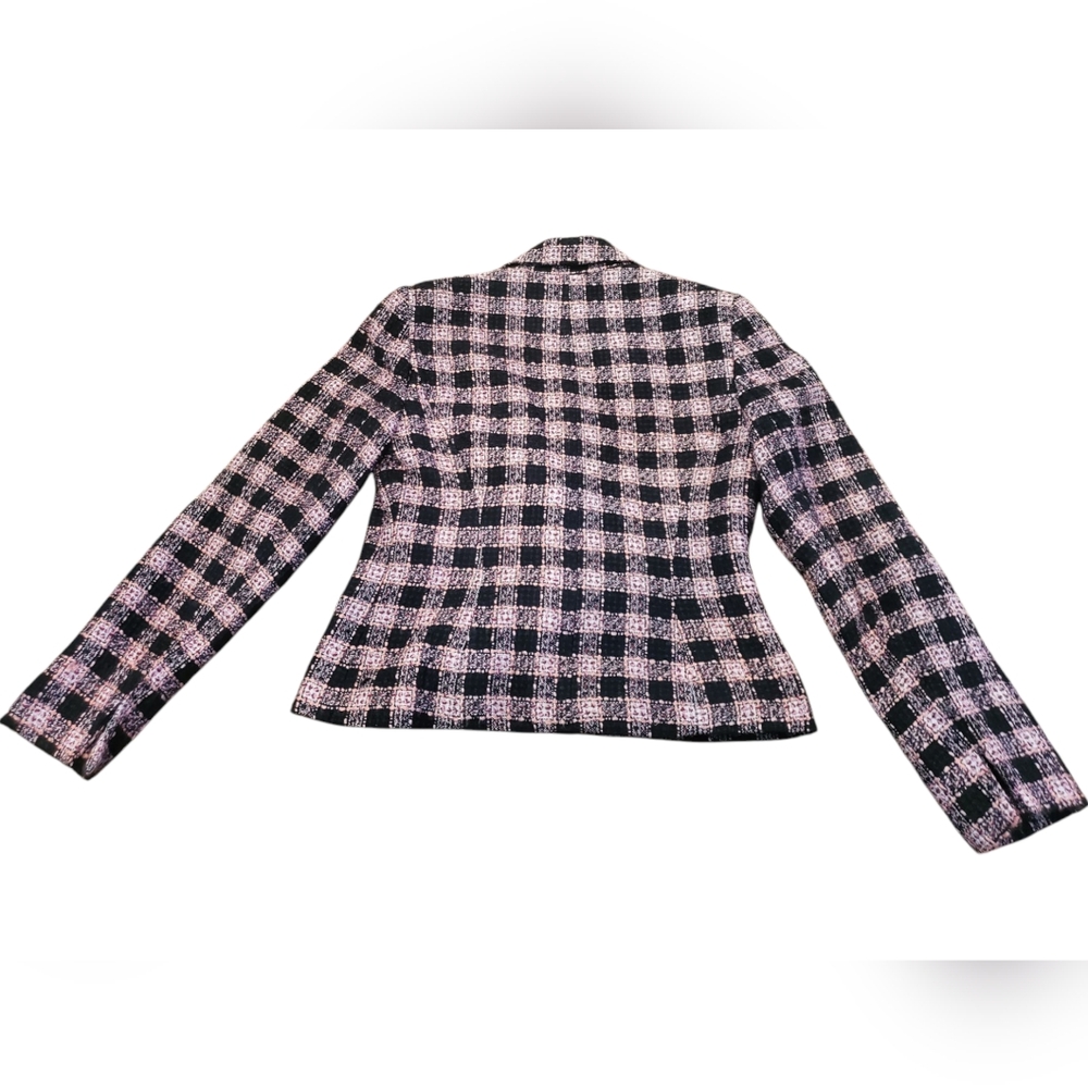 Black and Pink Tweed Pastel Blazer with Tailored Silhouette Size 4 - Picture 2 of 9